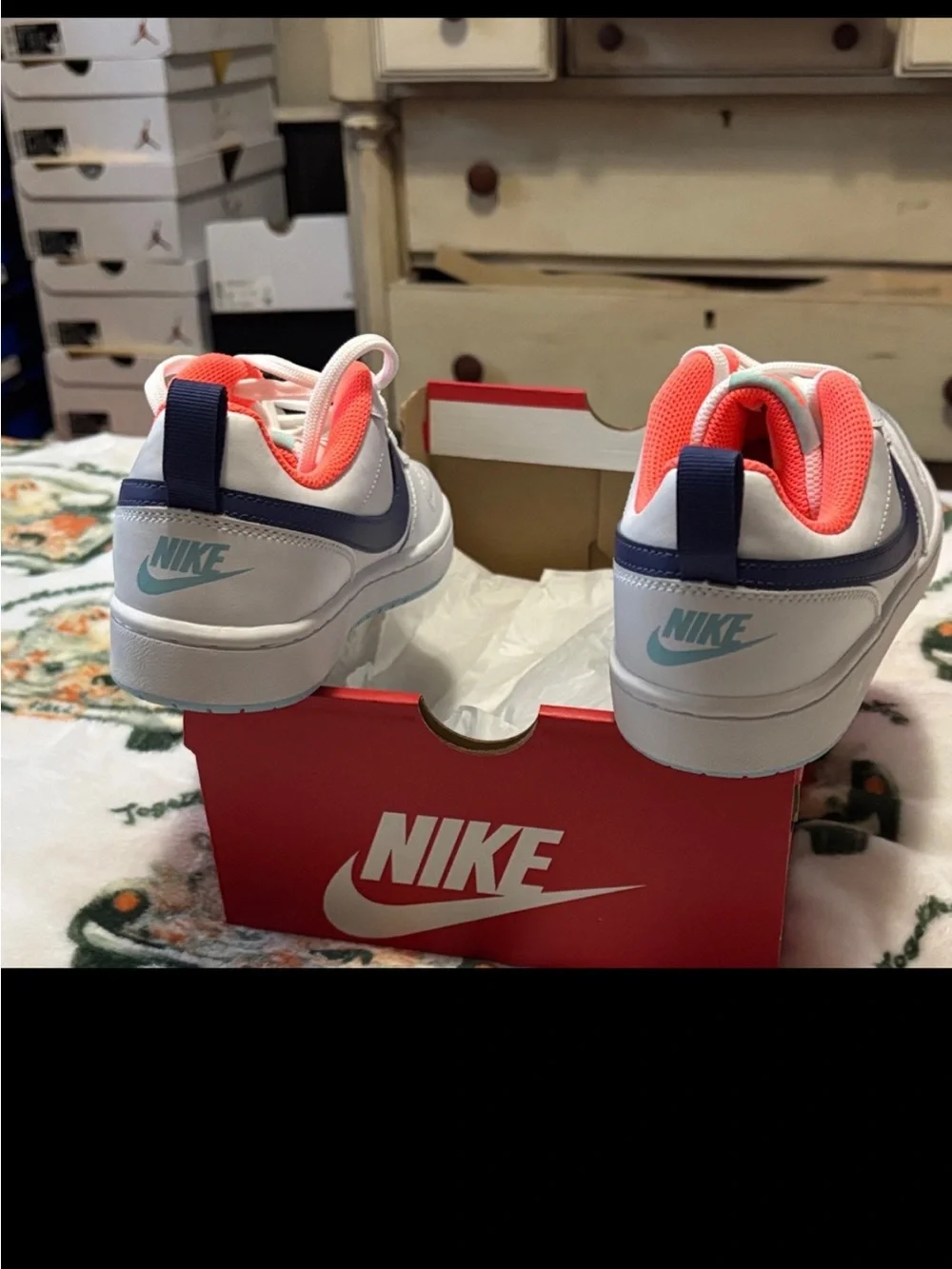Nike Kids White Sneakers with Pink Lining and Purple Swoosh